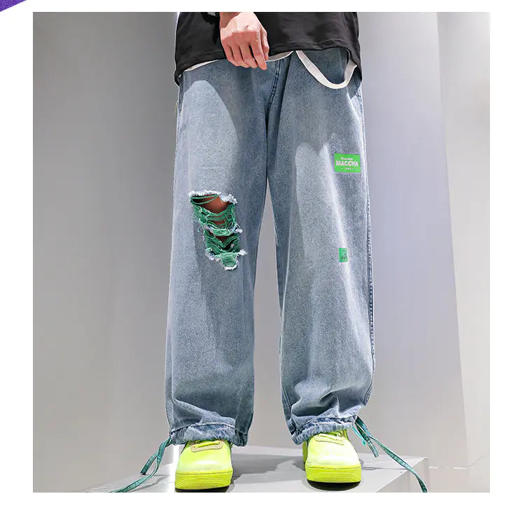 Men's Loose Straight Leg Ripped Jeans
