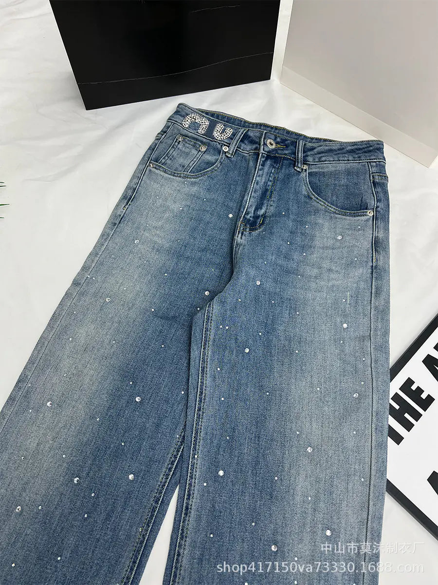 Light Blue Slim Straight Jeans for Men with Raw Edges